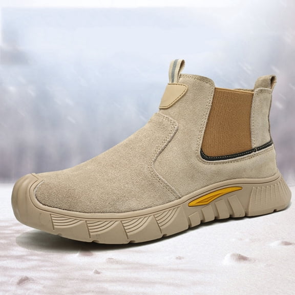 AUDeals Men Welding Work Steel Toe Boots Slip On Puncture Resistant Safety Boots Comfortable Construction Work Shoes (Khaki, 9.5)