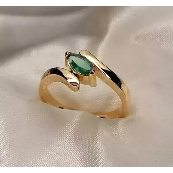 14K Yellow Gold Plated Marquise Cut 2Ct Lab Created Green Emerald Women's Wedding Ring
