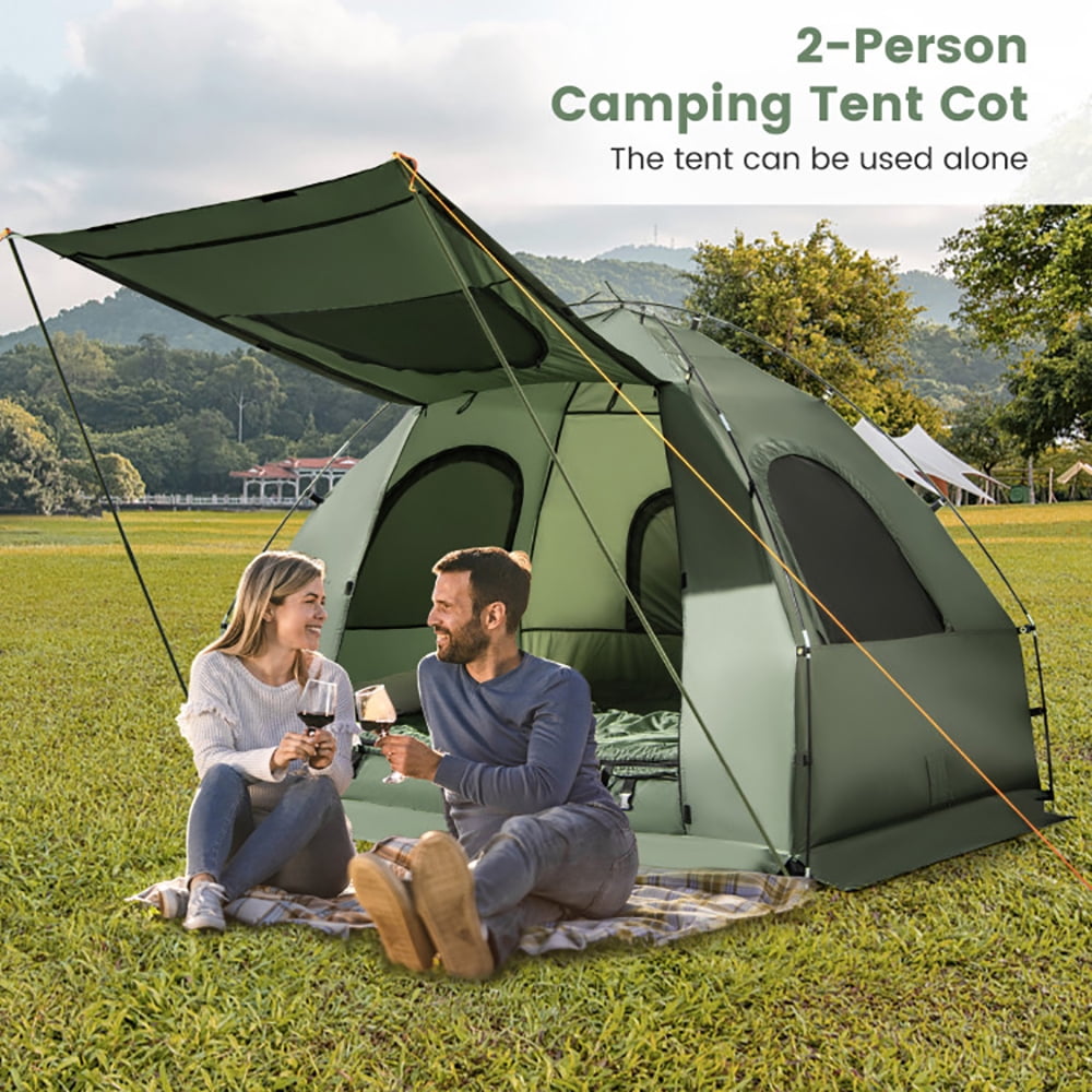 Aimee Lii 5-in-1 2-Person Foldable Outdoor Camping Tent Cot with Air Mattress and Sleeping Bag, Outdoor Portable Tent for Camping, Traveling, Hiking-Green