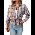 thumbnail image 3 of Camisa Abotonada para Mujer, Camisa A Cuadros, Larga, Solapa, Informal, para Negocios, Trabajo Rojo y Azul M, 3 of 10