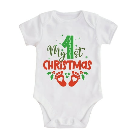 

WUXIAN Boys Girls Bodysuit Fall Onesie Short Sleeve Christmas Letter Print Romper Toddler Baby Classic Infants Clothing