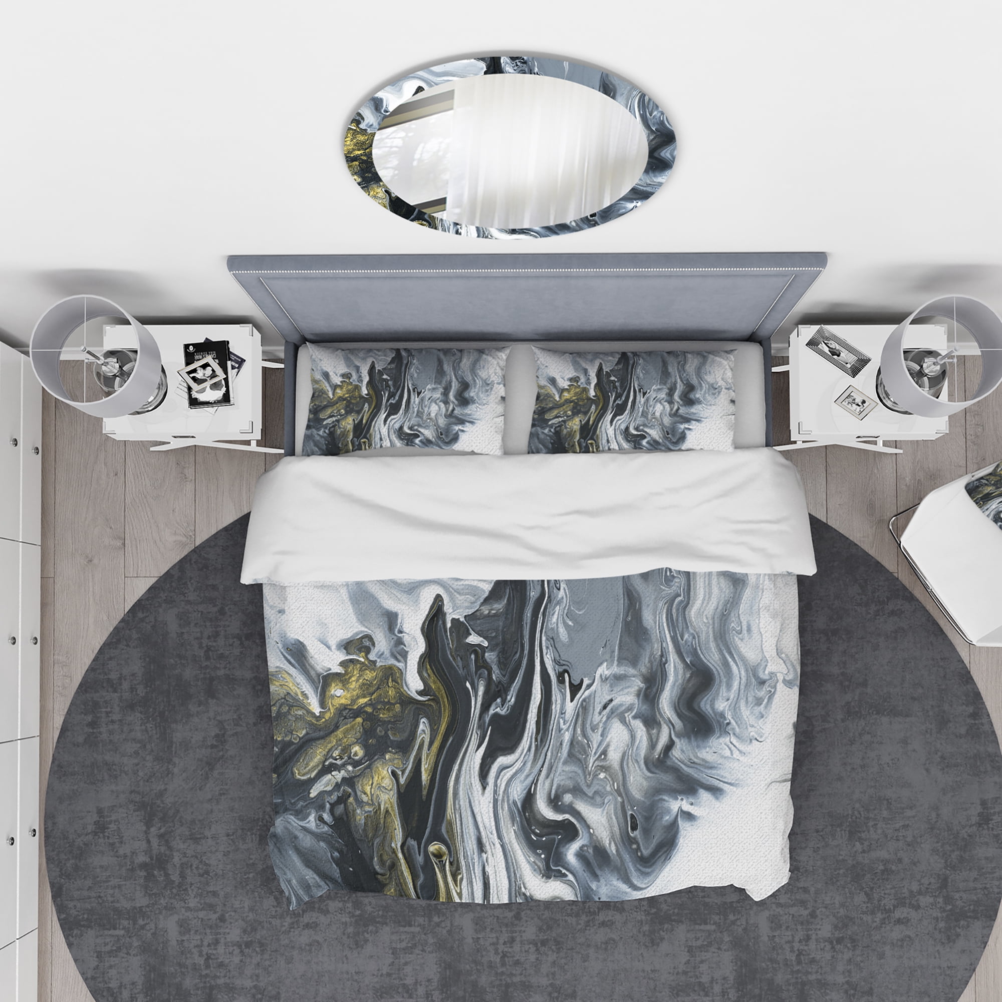Designart 'White, grey and White Hand Painted Marble Acrylic' Mid-Century Modern Duvet Cover Set