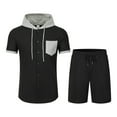 thumbnail image 6 of FRSASU Men's Short Sleeve Waffle Knitted Button Down Shirt Cardigan Sweater Hoodie and Drawstring Shorts 2 Piece Sets Black, 6 of 7