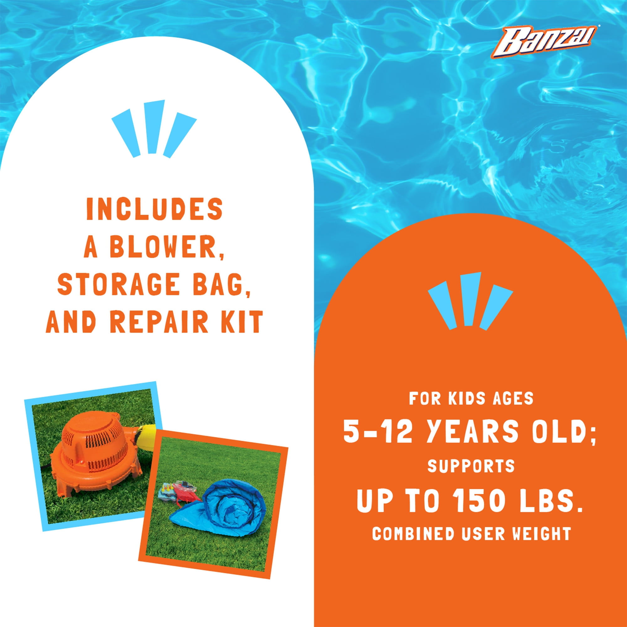 Banzai Splash N Blast Outdoor Inflatable Water Slide Splash Pool and Park