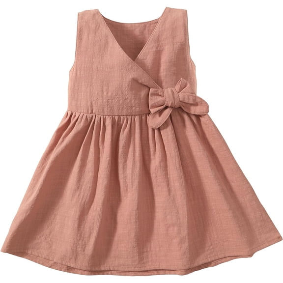Toddler Girl Dress Summer Sleeveless Linen Cotton Dress Bow Kids Casual Dresses Clothes