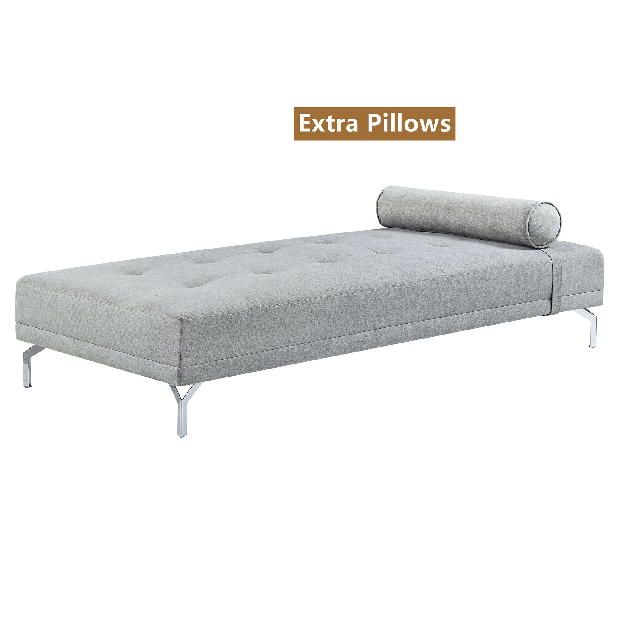 Aukfa 74"x34" Sofa Bed, Oversized Tufted Bench Lounge with Pillows, Twin Size, Flannel, Gray