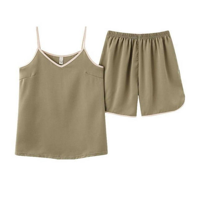 DPTALR Women's Home Clothing Comfortable Solid Color Suspender Pajamas Set.