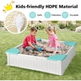 thumbnail image 4 of GLACER Sandbox with Cover, 4ft x 4ft HDPE Sand Box w/Oxford Cover, Bottom Drainage Oxford Liner, All Weather Resistant Sand Pit in Backyard Lawn Garden Beach for Kids (White), 4 of 8