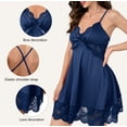 thumbnail image 3 of QYLUX Women Nightgown Sexy Sleepwear V-neck Modal Babydoll Lace Chemise Lingerie Lounge Dress, 3 of 9