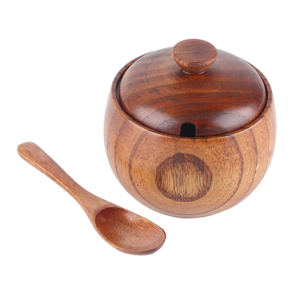 Azucarero De Madera Con Tapa Y Cuchara - Tarro Para Especias, Azúcar O Sal, Estilo Nórdico, 8x9 Cm