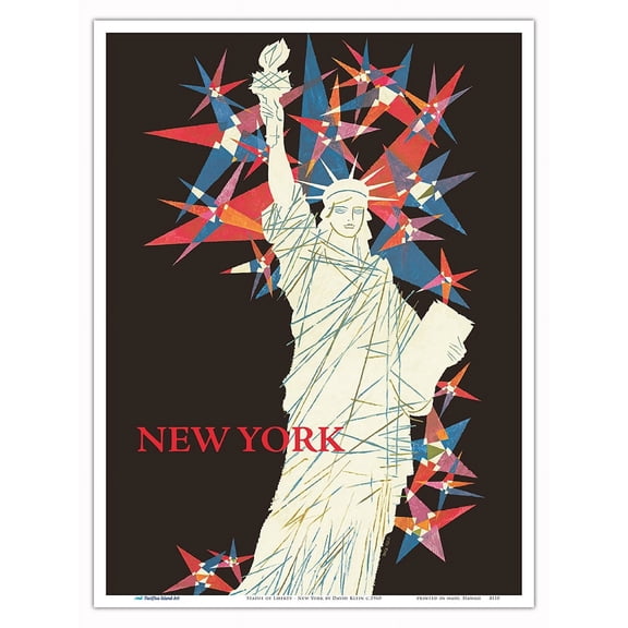New York - Statue of Liberty - Vintage Travel Poster by David Klein c.1960 - Master Art Print (Unframed) 9in x 12in