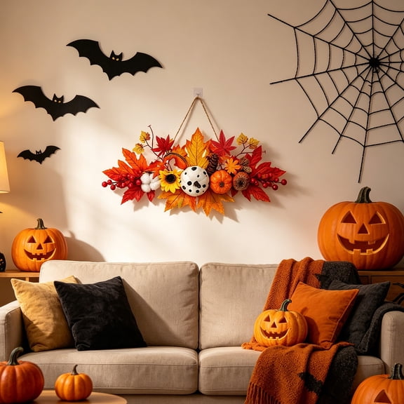 Halloween Decoration Outdoor, Halloween Hanging Ornaments With Maple Leaves Pumpkins Festival Wall Hangings Decor Tags Fall Thanksgiving Home Front Door Indoor Outdoor Party Decor Supplies