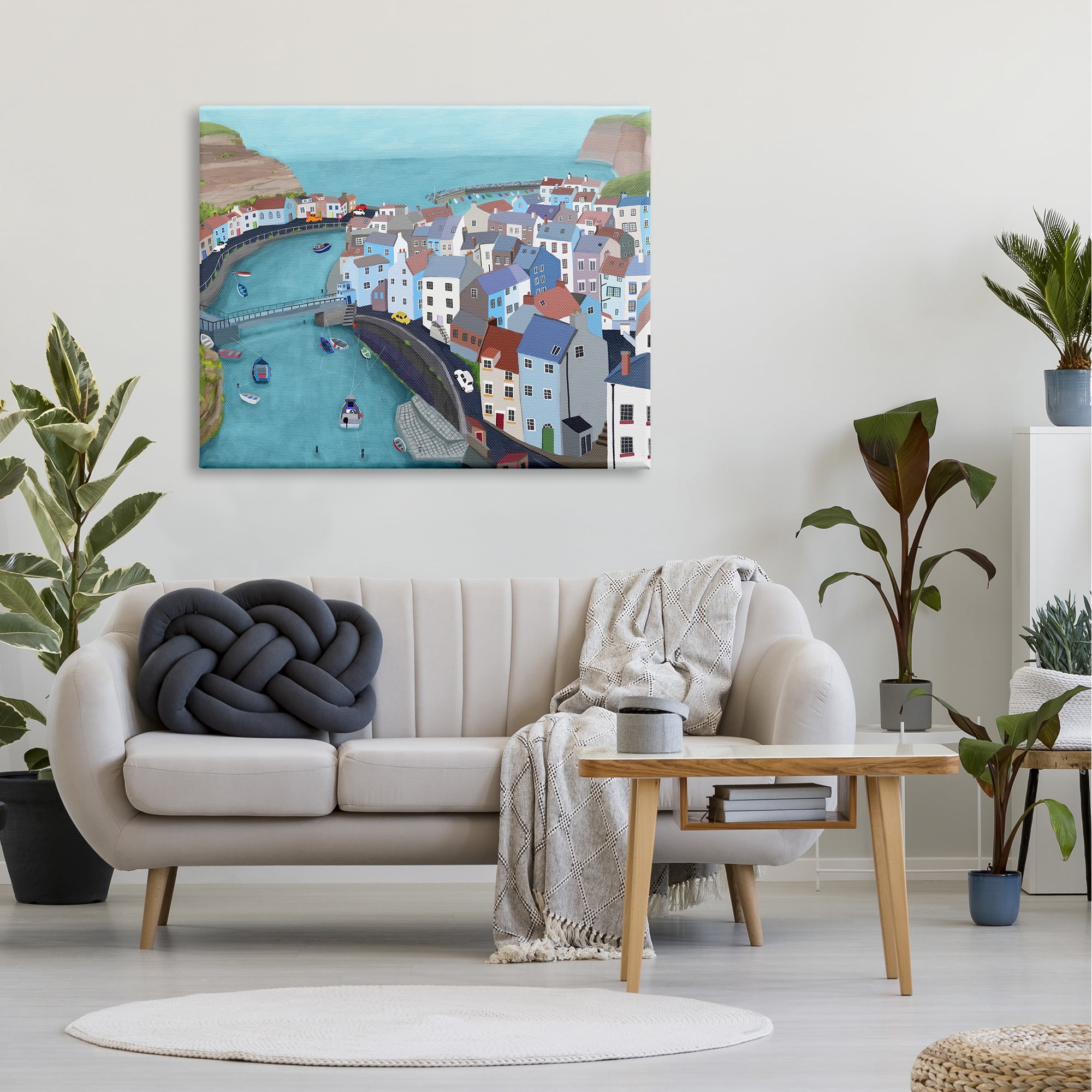 Stupell Industries Bay Harbor Town Port Land Bridges Building Architecture ,48 x 36, Design by Carla Daly