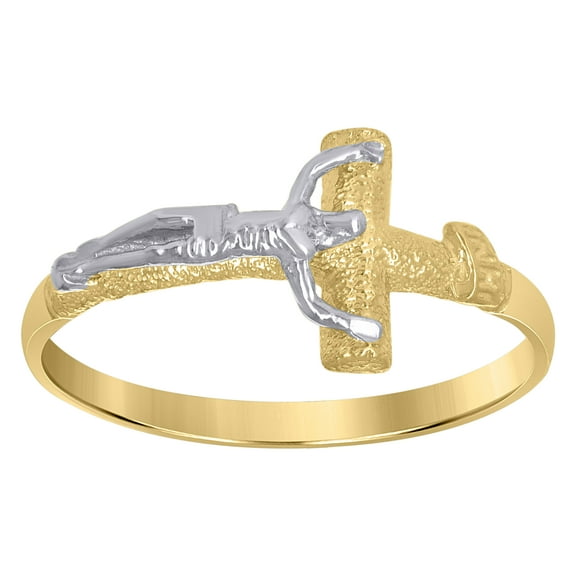 10kt 10k Yellow Gold Womens Textured Inri Crucifix Cross Religious Ring