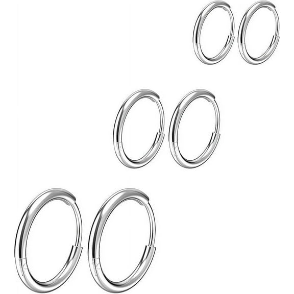 Knubmt 3 Pairs 14K Plated 316L Stainless Steel Hoop Earrings Set Lightweight Hoop Earrings for Women Men, Silver