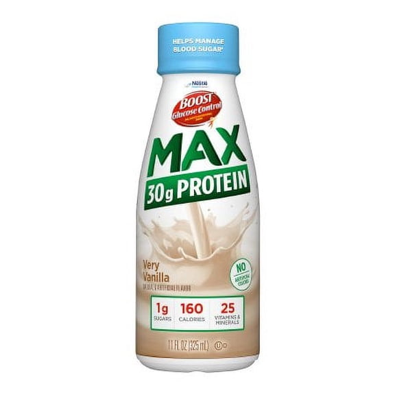 Boost Glucose Control Max 30g Protein Oral Supplement Vanilla Flavor Ready to Use 11 oz. Bottle Pack of 2