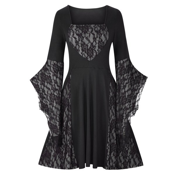 ICHUANYI Clearance Women's Long Sleeve Neck Gothic Lace Dress Long Sleeve Neck Dress(Gray, L) ICHUANYI WER2023081402457