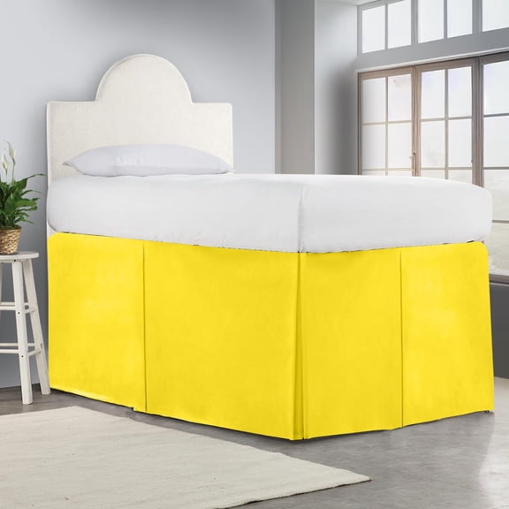 34 Inch Drop Twin XL Size Dorm Bed Yellow Solid Bed Skirt Lightweight Pleated Pattern Split Corner Premium Hotal Quality With Flexible Elastic & Fade Resistent
