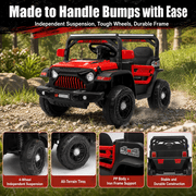 FUPOJH 12V Ride on Car,Electric Kids Jeep,Lockable Doors,Seatbelt,Bluetooth Music,Ages 3-8,Includes Remote Control,Red