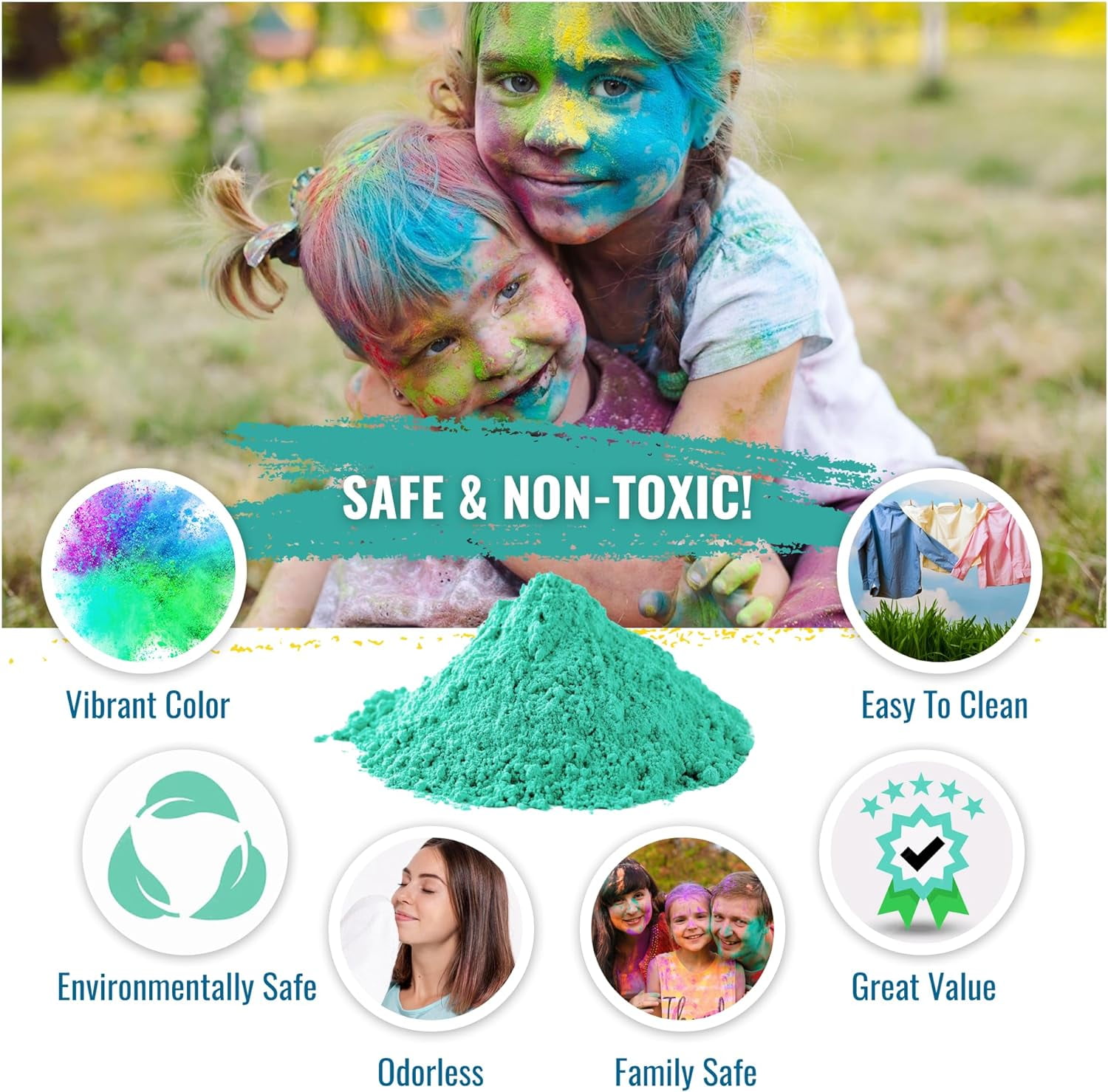 Color Powder Teal - 5 Pounds - Ideal for Fun Runs, Holi Festivals, Color Wars and more!