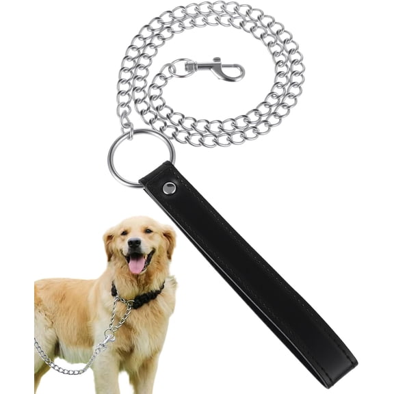 Heavy-Duty Metal Dog Leash, Chew-Resistant Pet Leash With A Soft Handle and Stainless Steel Links, Suitable for Walking, Training, and Travel with Small to Medium-Sized Pets(Black)