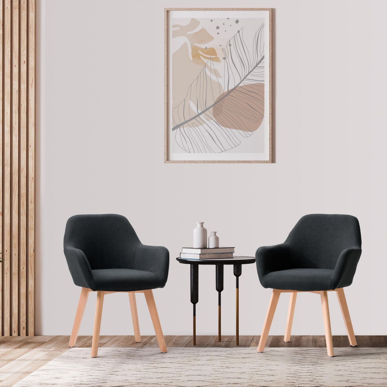 CorLiving Ayla Upholstered Indoor Dining Side Chair with Arms and Wood Legs