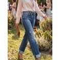 thumbnail image 2 of Womens High Waisted Straight Leg Jeans Dark Wash Ripped Distressed, 2 of 12