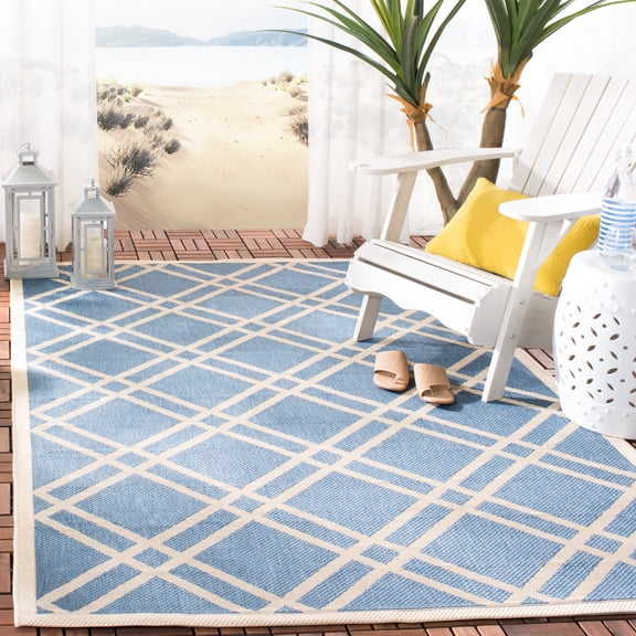Safavieh Courtyard Jasper Geometric Indoor/Outdoor Area Rug, Blue/Beige, 6'7" x 9'6"