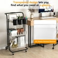 thumbnail image 3 of 3-tier rolling cart with metal handles, tabletop, cup holder, hooks, plastic storage basket and lockable wheels, 3 of 14