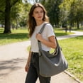thumbnail image 6 of Large Capacity Women’s Commuter Shoulder Bag Crossbody Tote, Water Resistant Polyester Handbag, Multi Pocket, Adjustable Strap, Gray Yellow Green White, 6 of 6