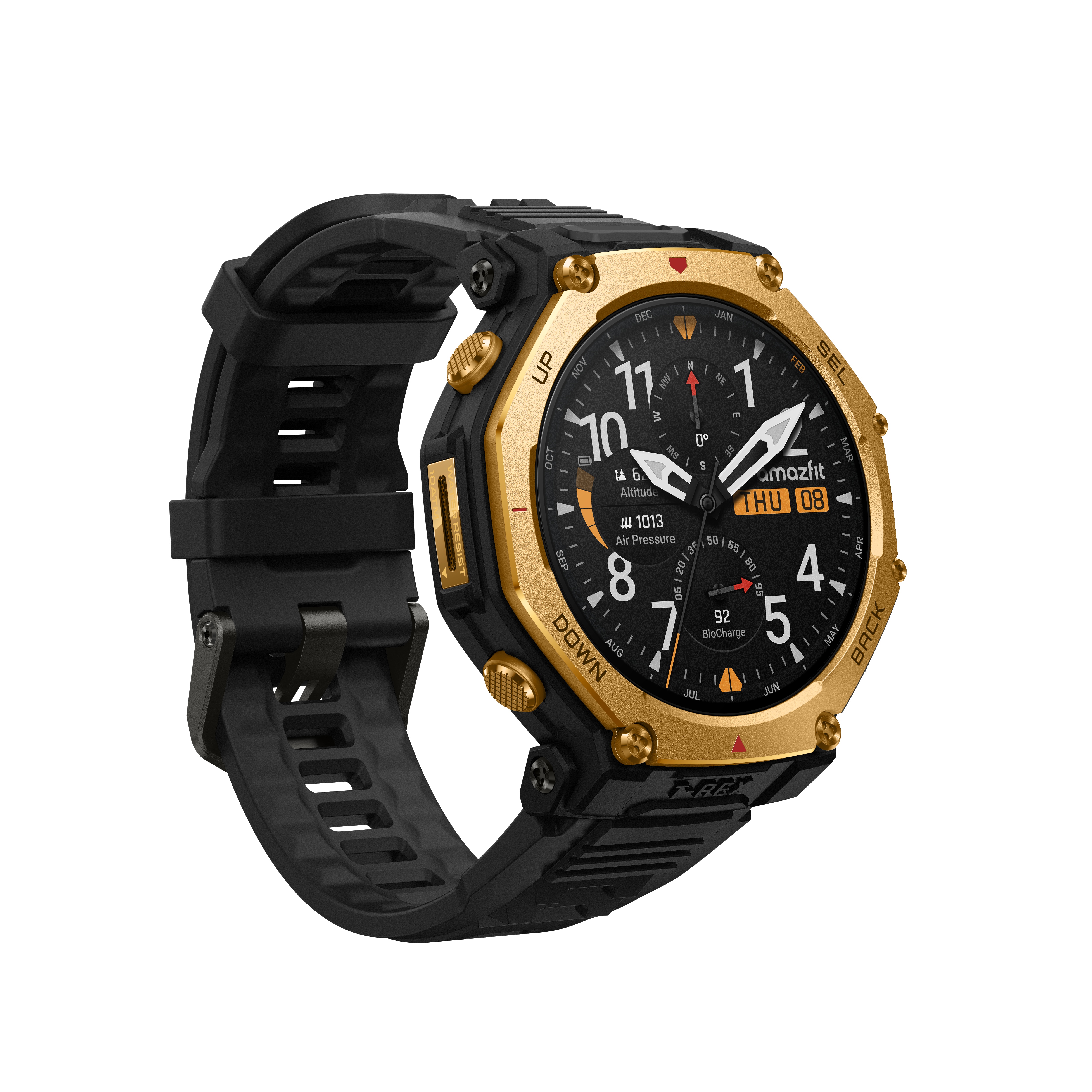 Amazfit T-Rex 3 Pro Outdoor Smart Watch 48mm Sapphire AMOLED Display, Dual Band GPS, Offline Maps, 25 Days Battery, Built-in Flashlight, 10 ATM, 180+ Sports Mode for Android & iPhone, Black Gold