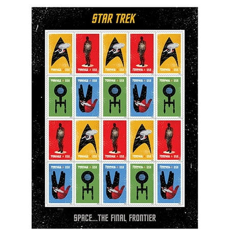 Star trek Sheet of 20 USPS Forever Postage Stamps Starship Enterprise Starfleet insignia