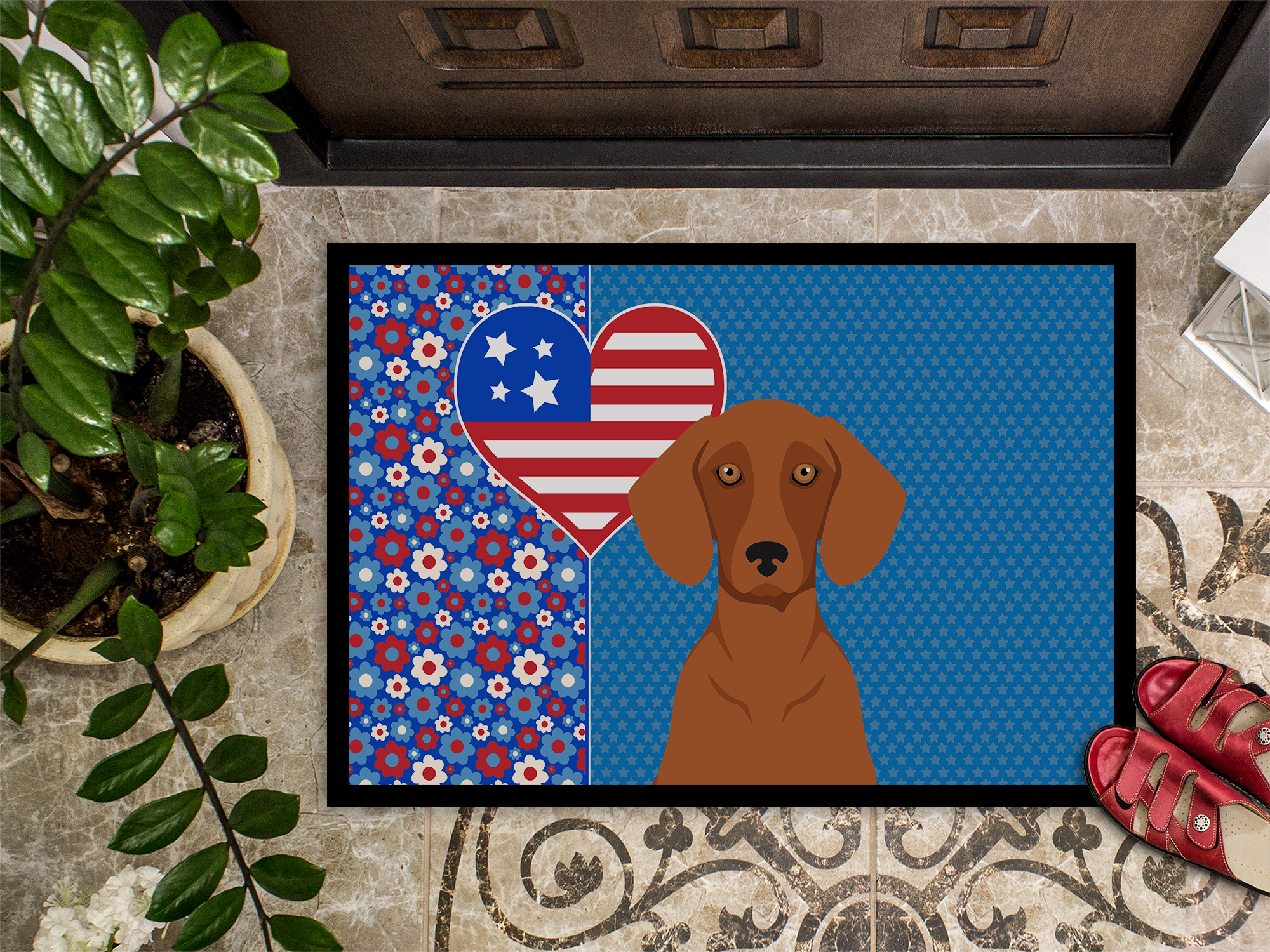 Red Dachshund Indoor or Outdoor Mat 24x36 36 in x 24 in