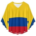 thumbnail image 4 of Flag Of Colombia Women's V-Neck Blouse With 3/4 Ruffled Bell Sleeves Casual Top Ladies Blouses, 4 of 7