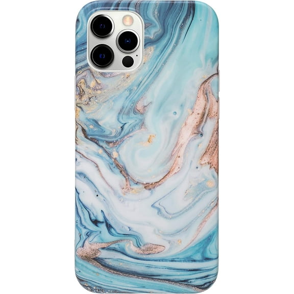 Blue Silicone Epoxy Resin Design Case for iPhone 12 & 12 Pro   Tempered Glass Screen Protector