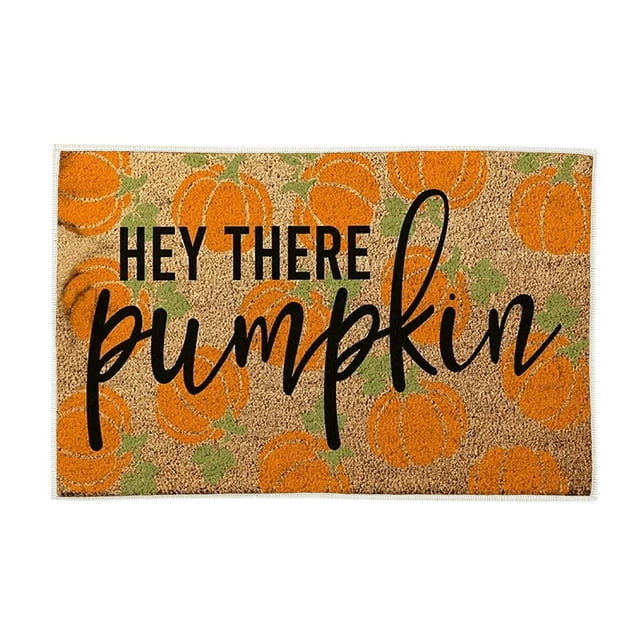 Clearance Lightning "HEY THERE PUMPKIN" Summer Decorative Front Door Mat Doormat Rug with Rubber Backing Heavy Duty Non Slip Rubber Back Low Profile for The Entrance Way Personalized Rugs 16x24IN