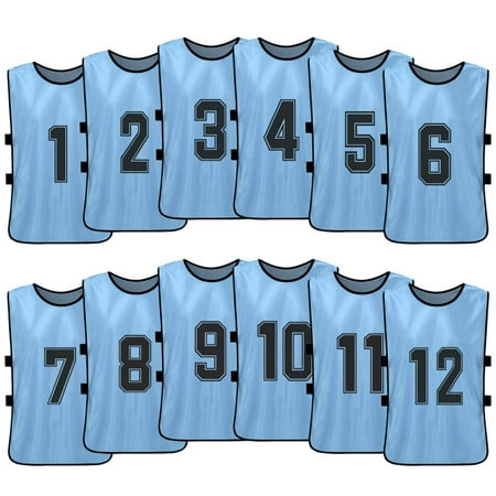 Carevas 12 PCS Adults Soccer Pinnies Quick Drying Football Team Jerseys Youth Sports Scrimmage Soccer Team Training Numbered Bibs Practice Sports Vest