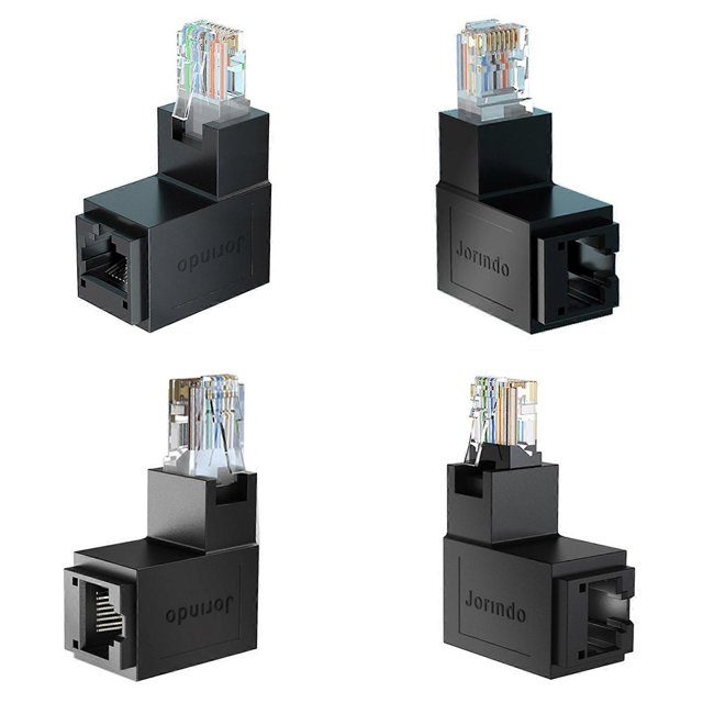 RJ45 Male to Female Ethernet Adapter Network Extender 90 Degree Bend Up for CAT5E CAT6 CAT8 Ethernet