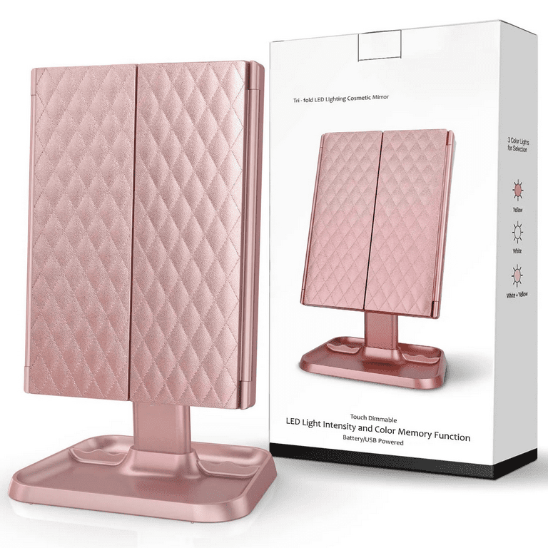 AirExpect Makeup Mirror Vanity Mirror with 1 x 2 X 3 X Magnification Vanity Mirror with 72 LEDs Touch Control Dual Power Supply Portable Cosmetic