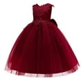 thumbnail image 4 of Flower Girl Dress for Wedding Pearls Tulle Dress Kids Princess Communion Pageant Ankle Length Dresses with Bow-Knot, 4 of 6