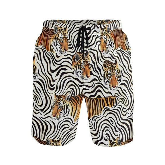 joogoo Men's Swim Trunks Tigers in Stripes Beach Shorts with Pockets M