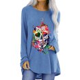thumbnail image 1 of MAWCLOS Femmes Longline Haut Bas Ourlet Quotidien Crâne Imprimé Tunique Blouse Bleu M, 1 of 3