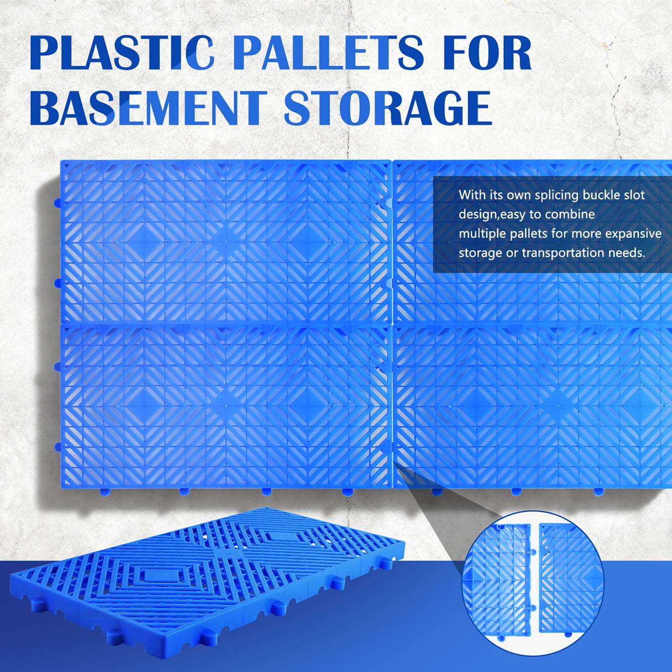10PCS Plastic Pallets for Basement Storage 23.6 x 11.8 x 1.18 in Ventilated Floor Pallets Stackable Storage Pallets for Warehouse Garage Balcony Garden