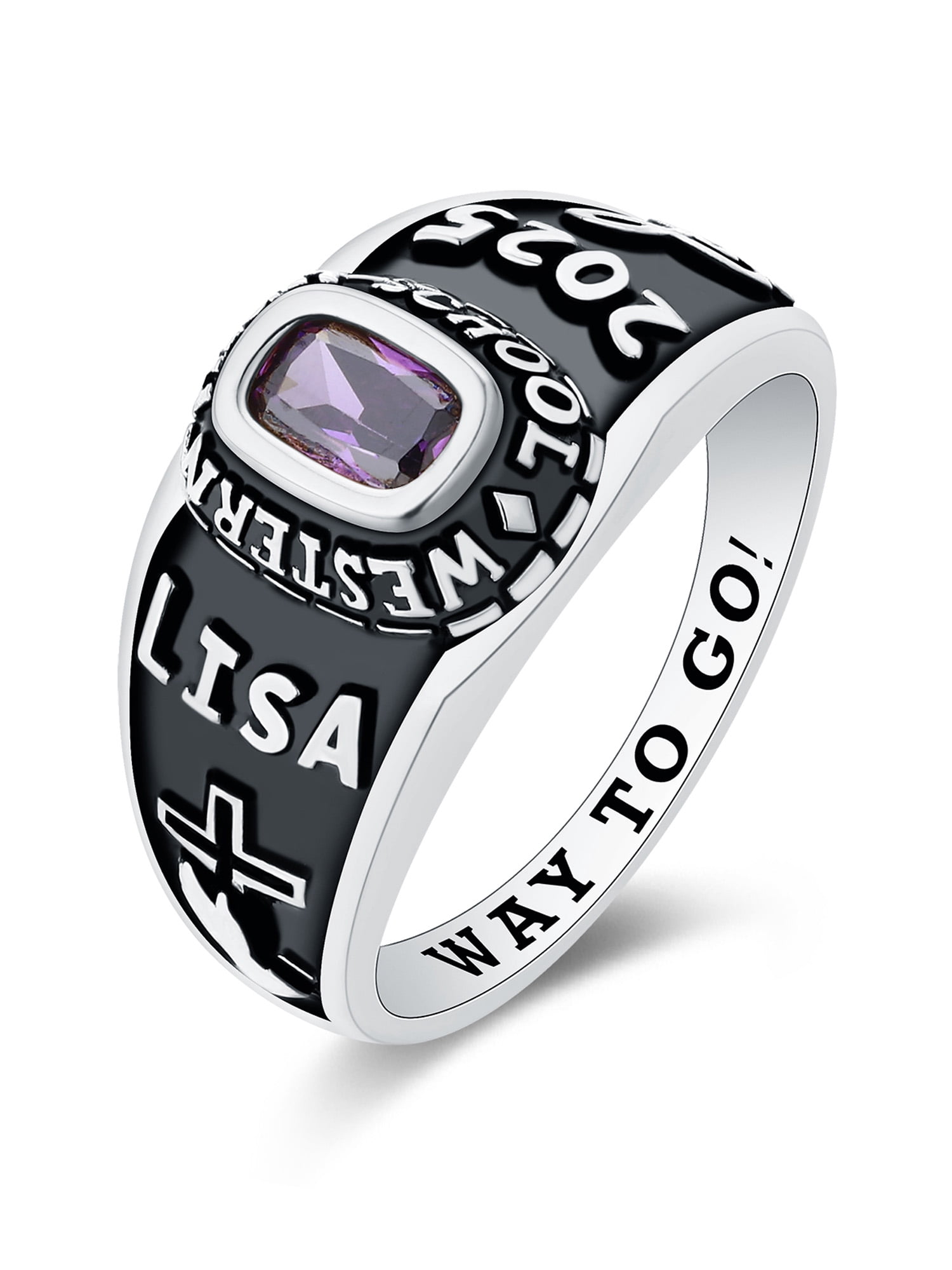 Mementos USA Custom Sterling Silver Class Rings for Women High School College-Platinum-Petite