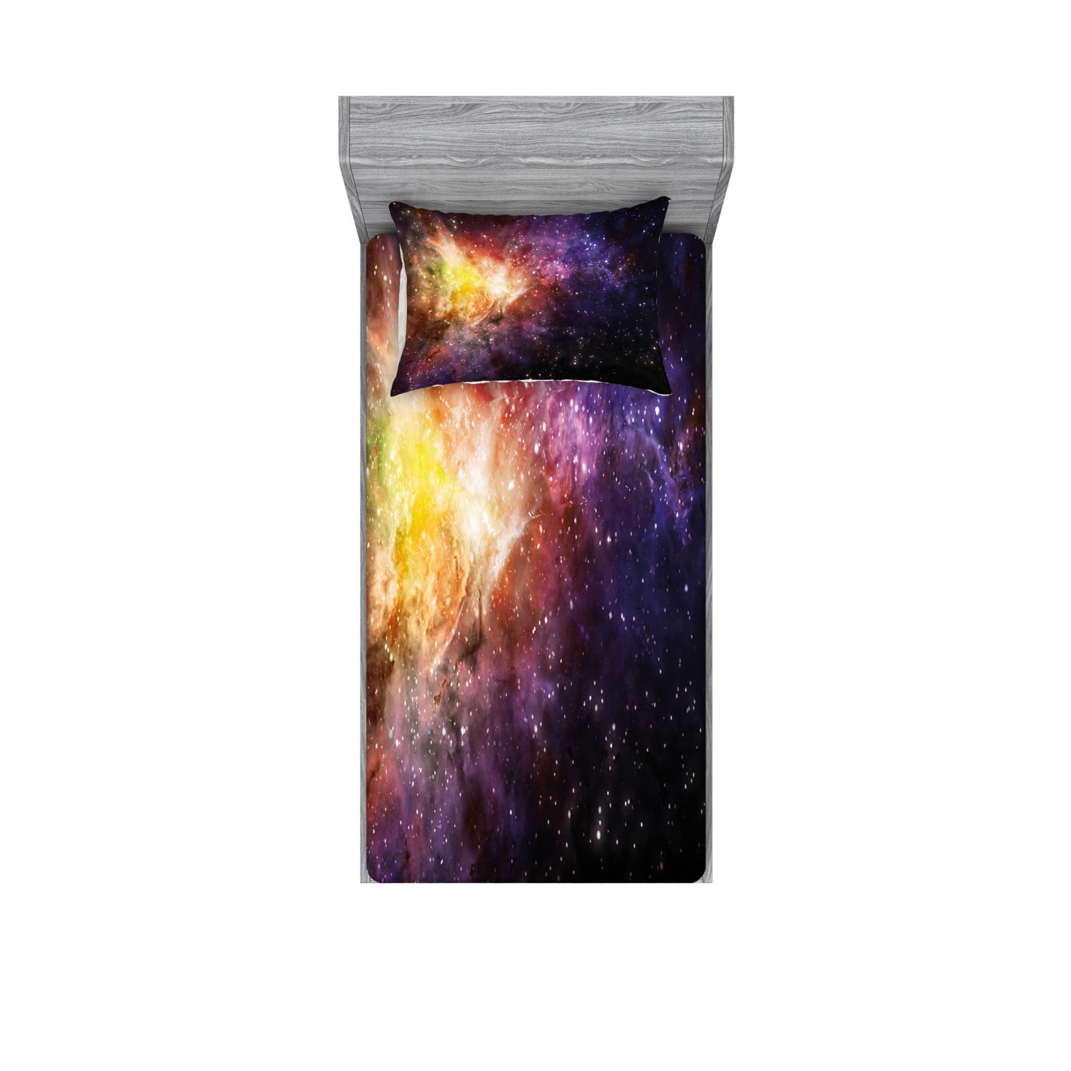 Galaxy Bedding Set with Sheet & Covers, Nebula Gas Cloud Image Vivid