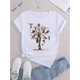 thumbnail image 2 of Camiseta de moda para mujer con estampado de pájaros coloridos en árbol muerto, cuello redondo, manga corta, tejido de punto de algodón, elasticidad media, ajuste cómodo para todo el año, camiseta dep, 2 of 9