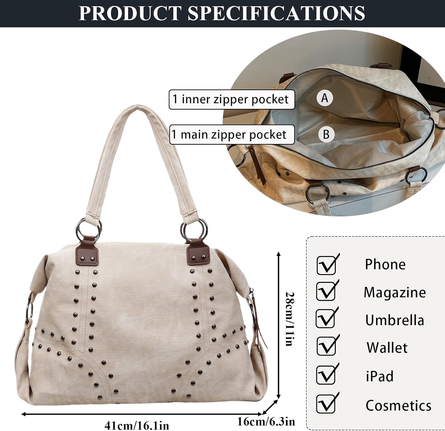 SPEKSEE Studded Purse Trendy Faux Leather Studded Tote Handbag Top-Handle Hobo Bags Y2K Shoulder Bag Punk Purse for Women