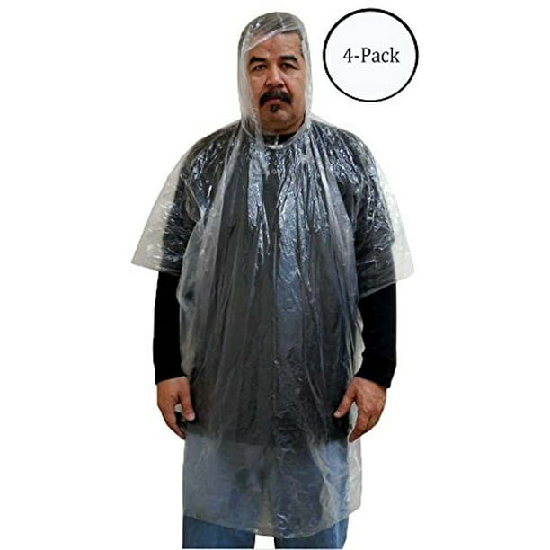 Emergency Clear Rain Poncho 3mil PVC - One Size Fits All : ( Pack of 4 ...