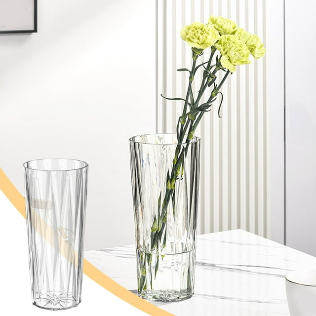 Transparent Plastic Flower Vase Pot 10.24X4.72In | Geometric Design White Planter with Ventilation Holes | Durable Breathable Plant Container for Home Balcony Office Decor