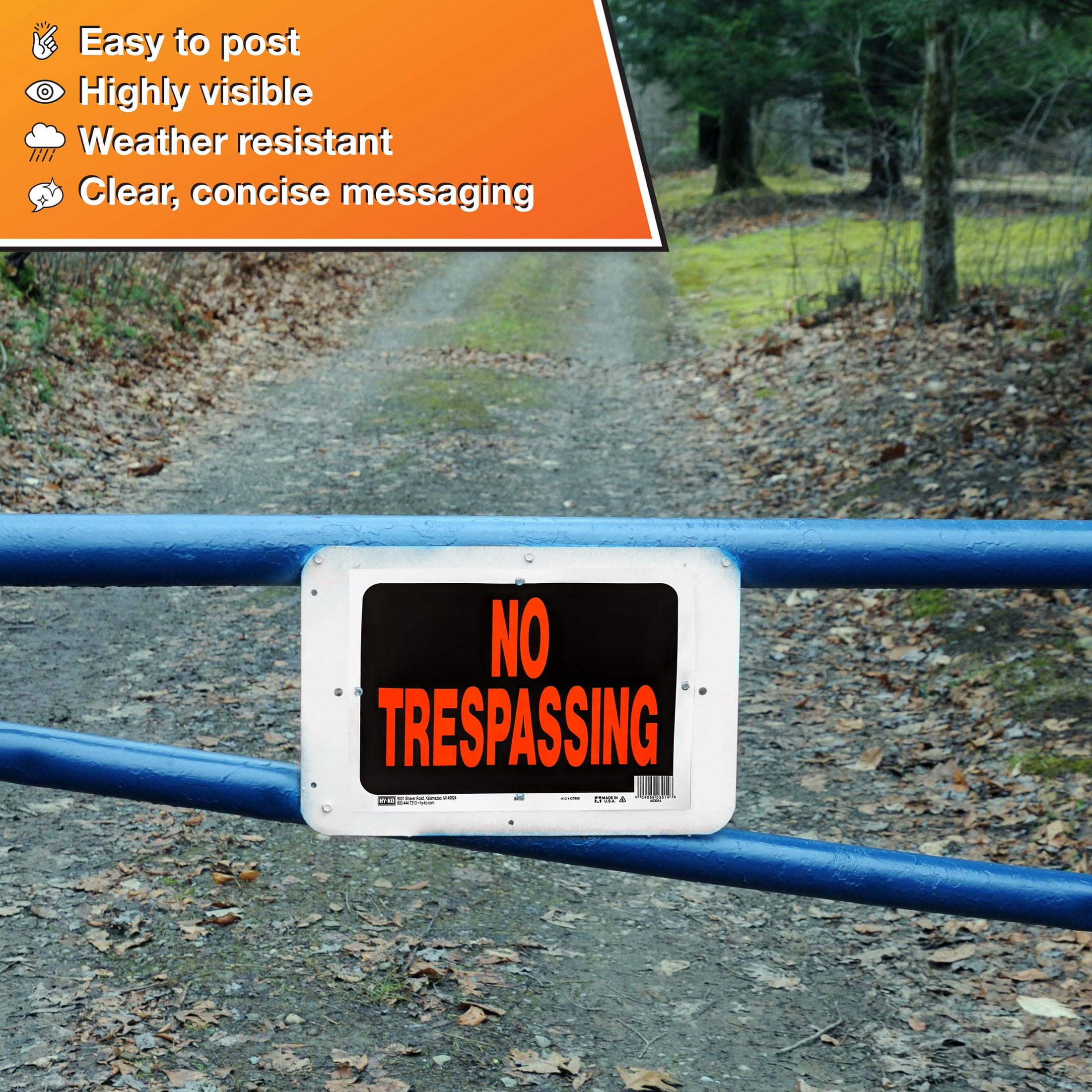 (5 pack) Hy-Ko 8.5 x 12 Plastic No Trespassing Property Sign, Bold Colors